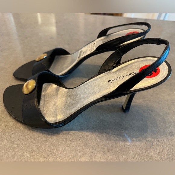 NWT Size 10 Open Toe Black Pumps with tortoise detail - Picture 1 of 6